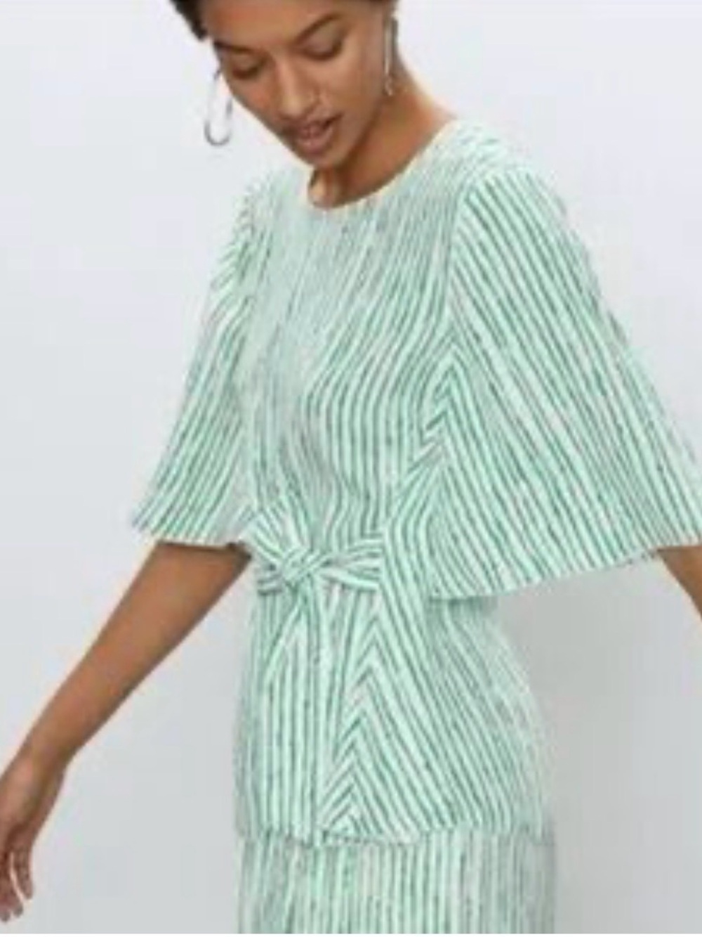 Babaton Brittanic Mint Green Striped Tie-Waist Blouse